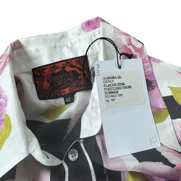 NEW Gentile Catone Merini Floral Silk Button Front Blouse - Picture 4 of 13